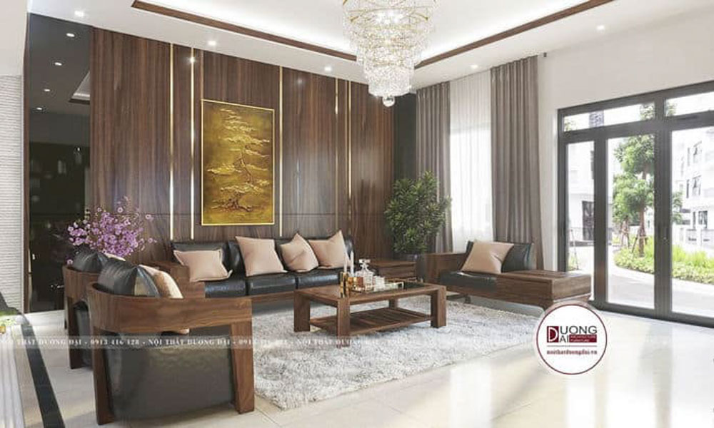 Phòng khách đầy đẳng cấp với nội thất gỗ tự nhiên