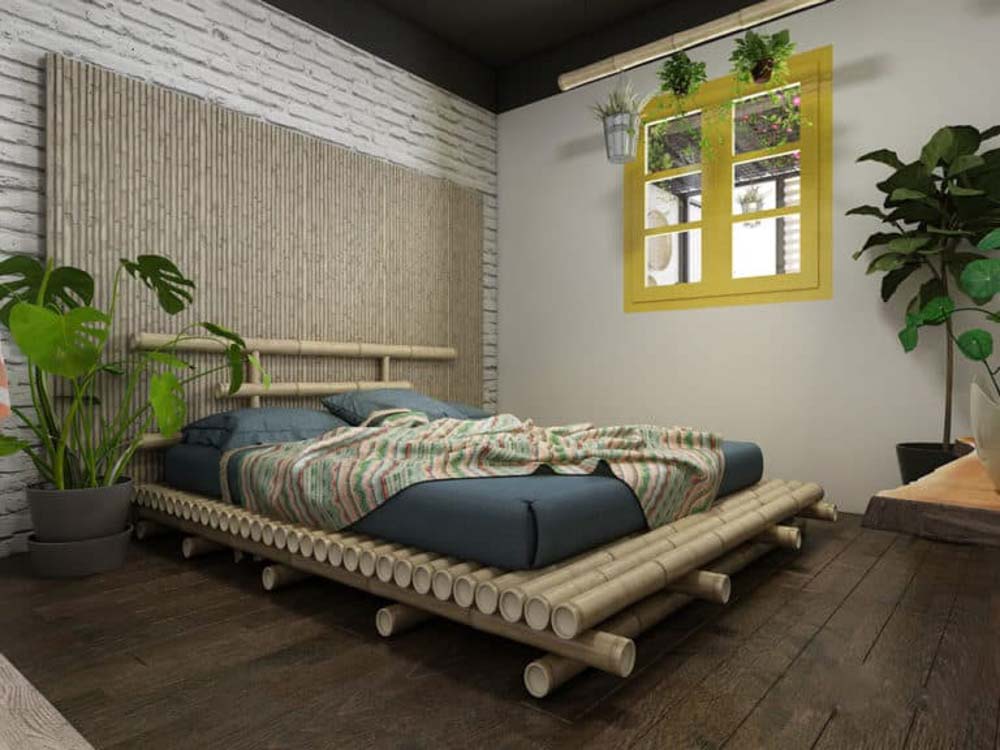 Phòng ngủ ấn tượng với giường ngủ từ tre nứa