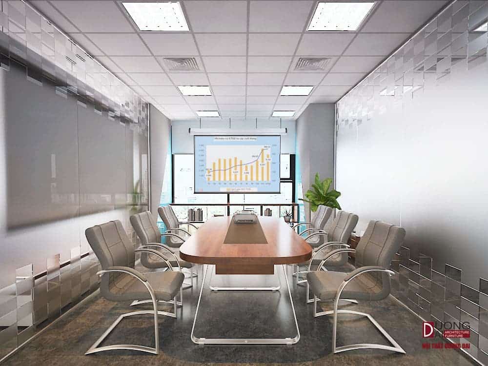 Phòng họp được thiết kế thông minh với màn chiếu lớn 