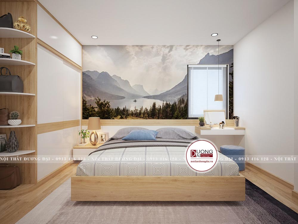 Phòng ngủ Master sử dụng nội thất gỗ trang nhã và tinh tế