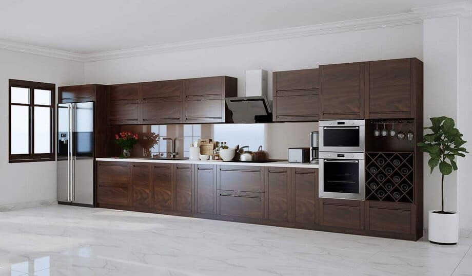 Thiết kế tủ bếp chữ I đầy ấn tượng và đẳng cấp với màu nâu óc chó Thiết kế tủ bếp chữ I đầy ấn tượng và đẳng cấp với màu nâu óc chó