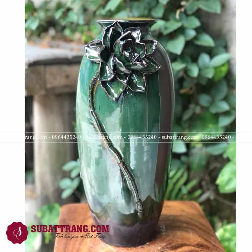 Lọ Hoa Gốm Sứ Đẹp Bát Tràng Dáng Bom Đắp Hoa Nổi Lọ Hoa Gốm Sứ Đẹp Bát Tràng Dáng Bom Đắp Hoa Nổi