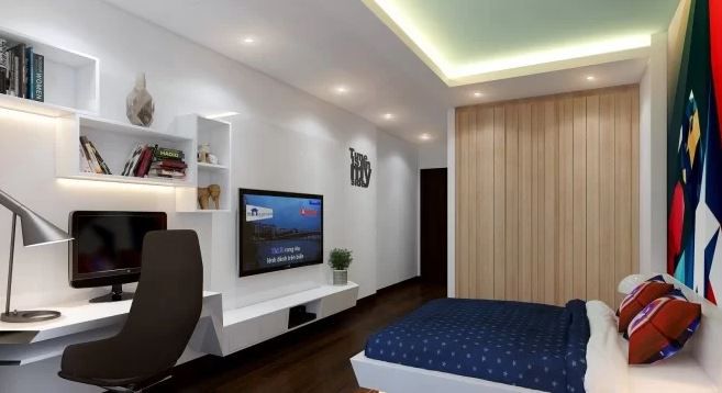 Phòng ngủ tràn đầy công năng, màu sắc. Phòng ngủ tràn đầy công năng, màu sắc.