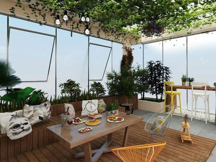 Sân thượng được thiết kế là góc thư giãn cho gia đình. Sân thượng được thiết kế là góc thư giãn cho gia đình.
