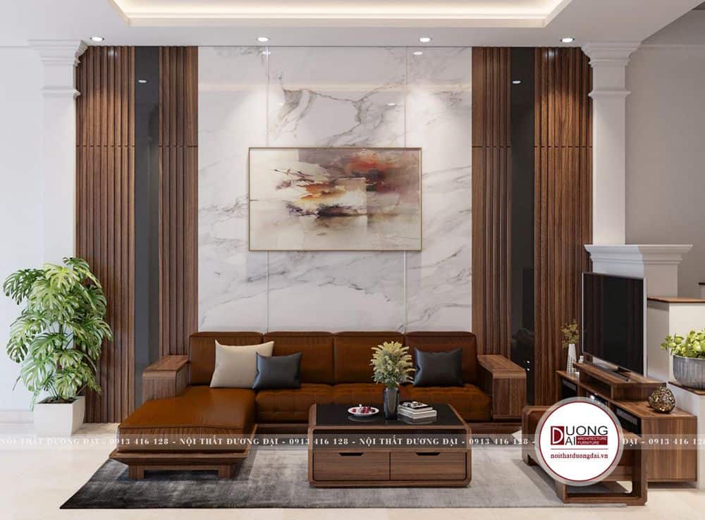 Thiết kế không gian phòng khách với màu gỗ ấn tượng
