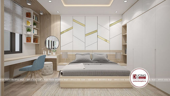 Phòng ngủ của vợ chồng với tông màu sáng đầy hiện đại