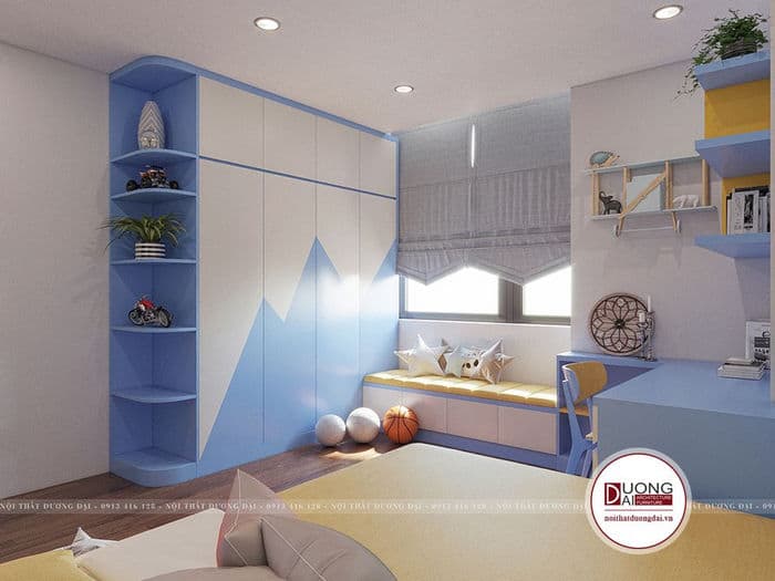 Phòng ngủ cho bé với nội thất hoàn toàn làm bằng gỗ MFC