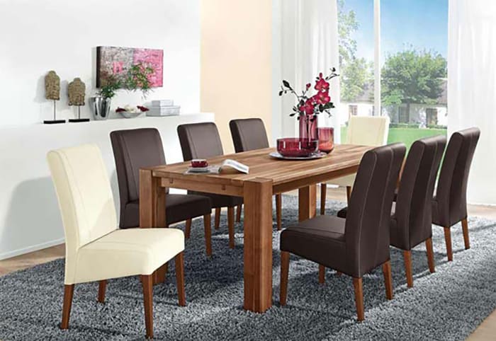 Bàn ăn gỗ óc chó kết hợp ghế da sang trọng và đẳng cấp Bộ Bàn Ăn 8 Ghế Gỗ Óc Chó Với BST 15+ Mẫu Cao Cấp Thượng Lưu
