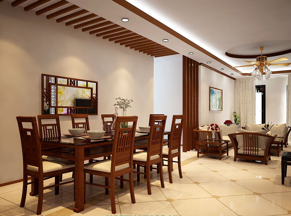 Mẫu bàn ăn đẹp làm từ gỗ tự nhiên với màu nâu trầm
