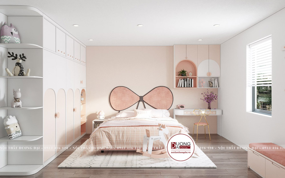 Thiết kế phòng ngủ cho bé gái siêu ngọt ngào với màu hồng nhạt