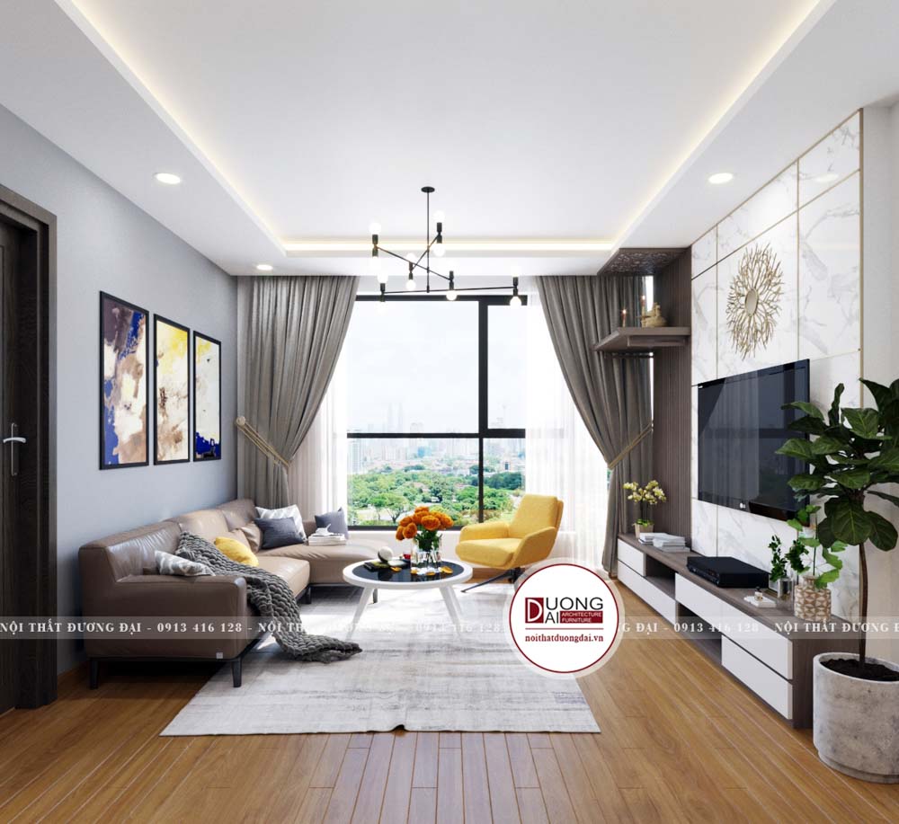 Bộ ghế sofa chữ L da giúp phòng khách đáp ứng đầy đủ về mặt công năng và thẩm mỹ