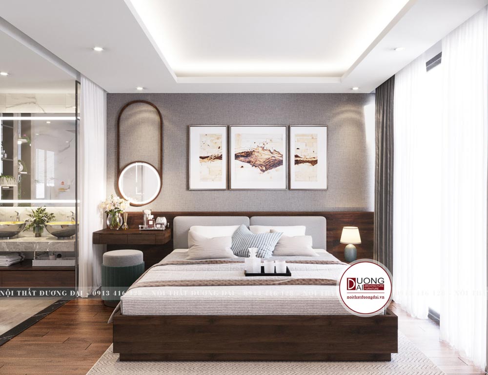Mẫu thiết kế phòng ngủ kết hợp giữa màu trắng và màu xám 