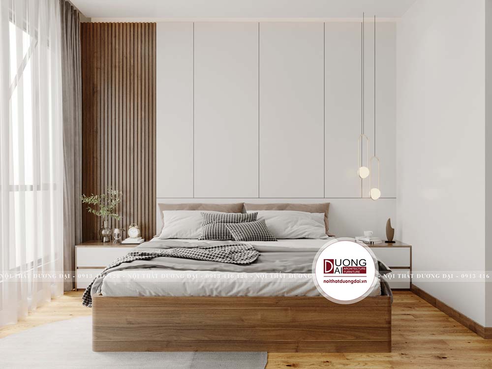 Thiết kế phòng ngủ master trang nhã với màu sắc ấm áp dịu nhẹ.